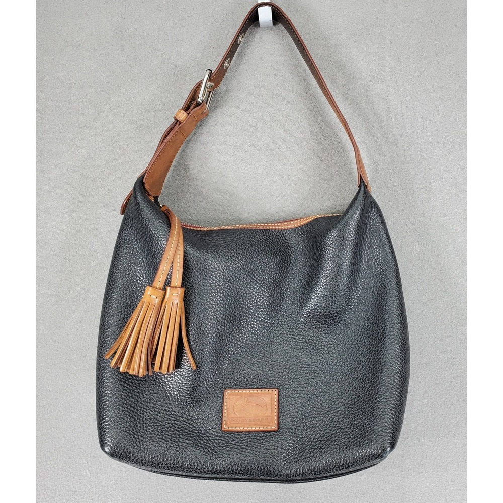 Dooney & Bourke Black Tan Pebbled Leather Patterson Paige Shoulder Hobo‎ Bag